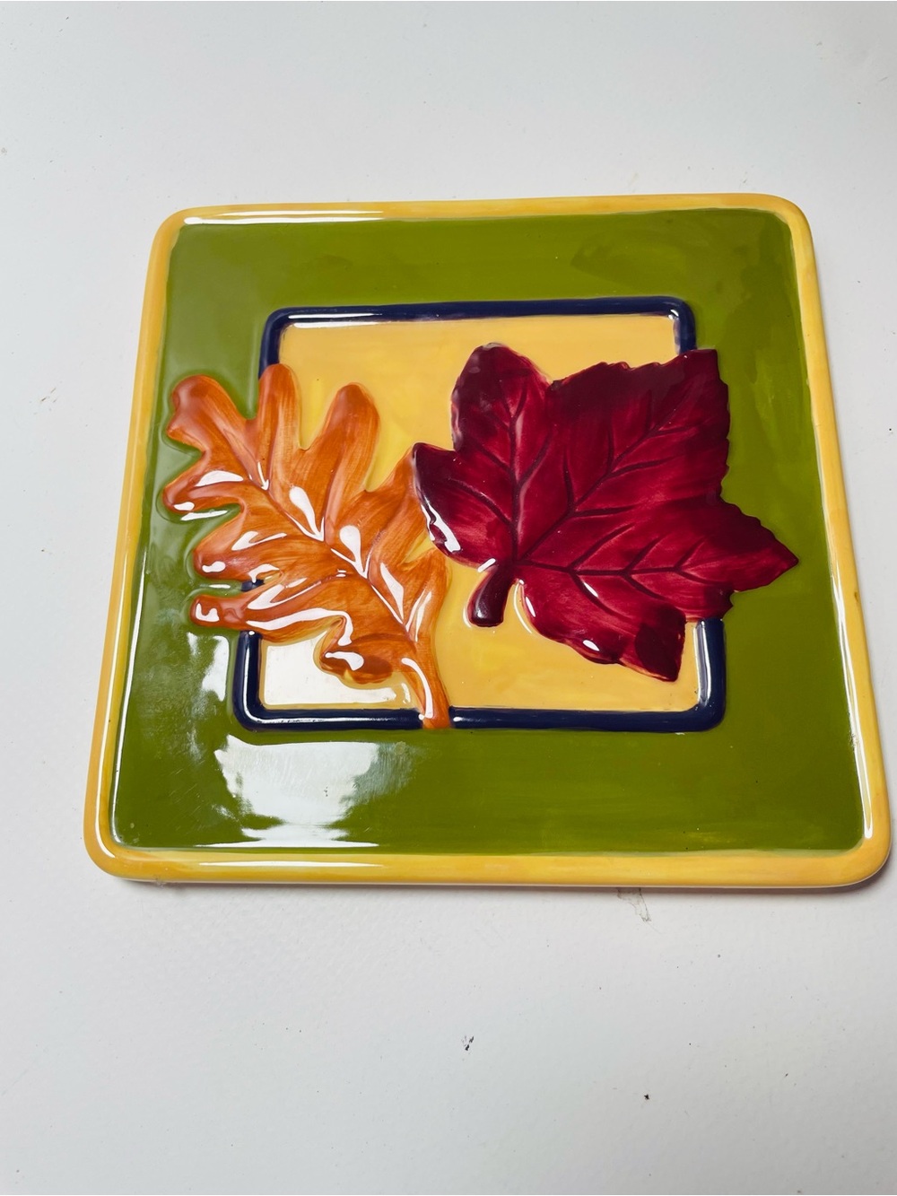Decorative Fall Leaves Ceramic Wall Tile - Olive, Yellow, Red Trivet